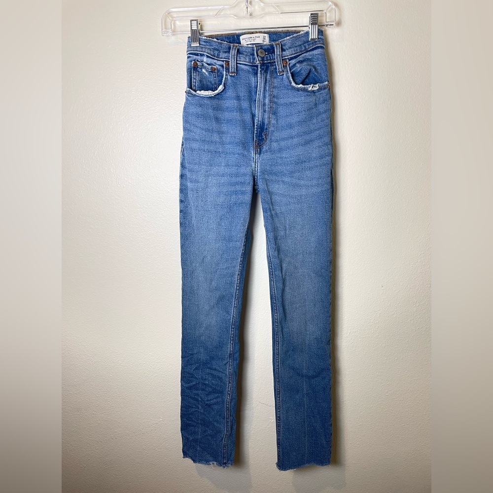 Abercrombie & Fitch The Ankle Straight Ultra High Rise Raw Hem Denim Jeans